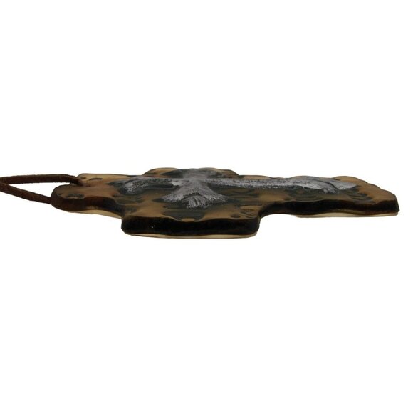 Hanging Religious Cross Christian Glass Ornament 5" Leather Hardware Collectible - Picture 5 of 11